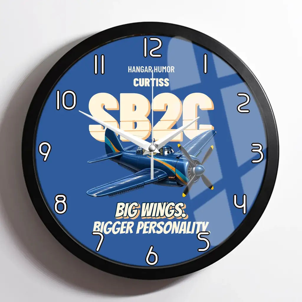 Curtiss SB2C-5 Helldiver - Big wings. Bigger personality. design on blue framed wall clock