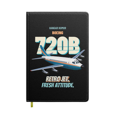 Boeing 720B - Retro jet. Fresh attitude. design on black notebook