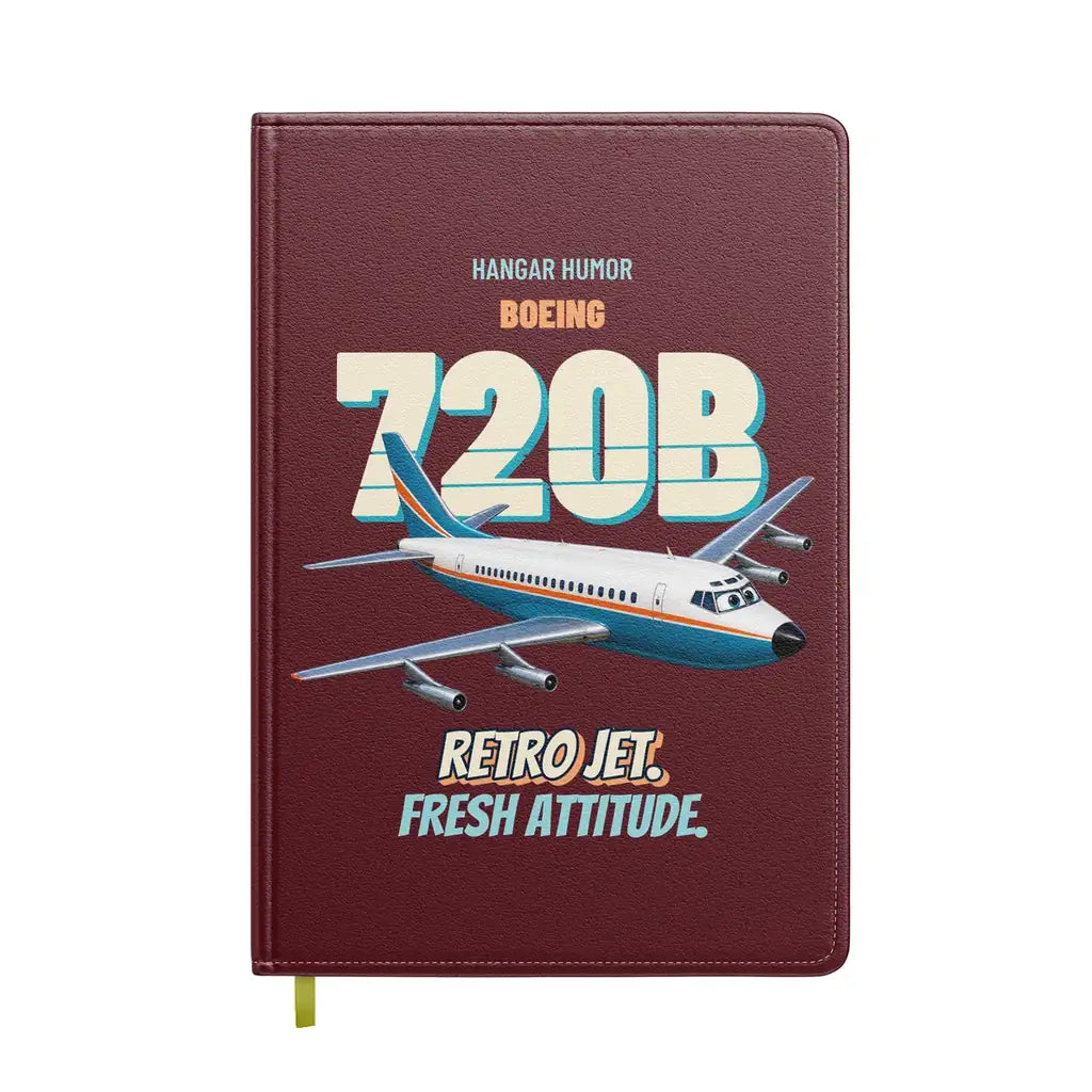 Boeing 720B - Retro jet. Fresh attitude. design on dark red notebook