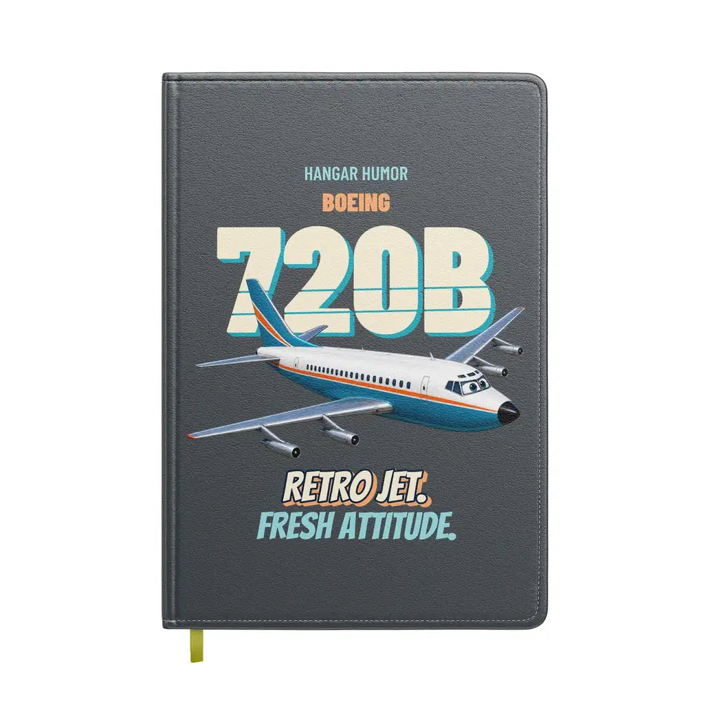 Boeing 720B - Retro jet. Fresh attitude. design on gray notebook
