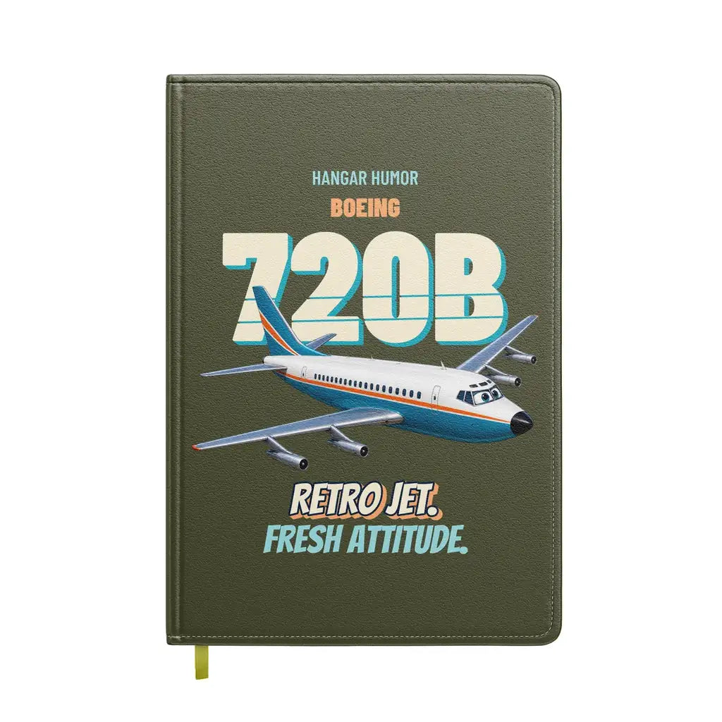 Boeing 720B - Retro jet. Fresh attitude. design on green army notebook