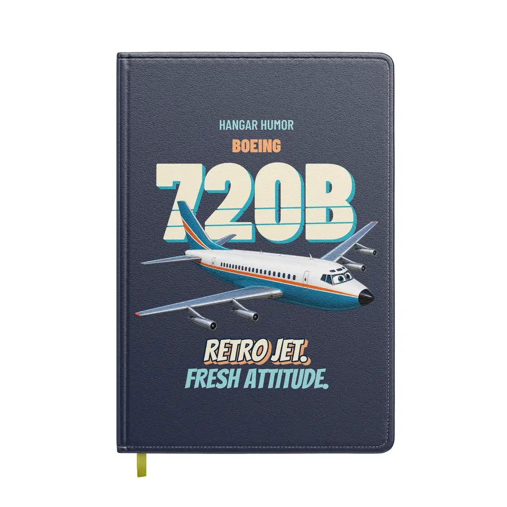 Boeing 720B - Retro jet. Fresh attitude. design on navy blue notebook