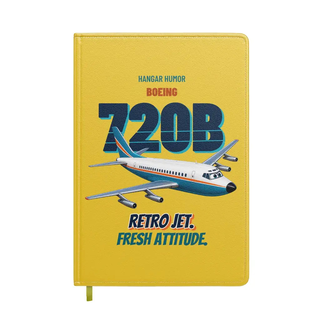 Boeing 720B - Retro jet. Fresh attitude. design on yellow notebook