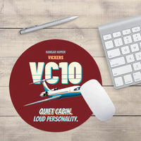 Thumbnail for Vickers VC10 - Quiet cabin. Loud personality. design on dark red round mouse pad