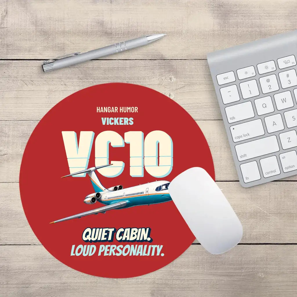 Vickers VC10 - Quiet cabin. Loud personality. design on red round mouse pad