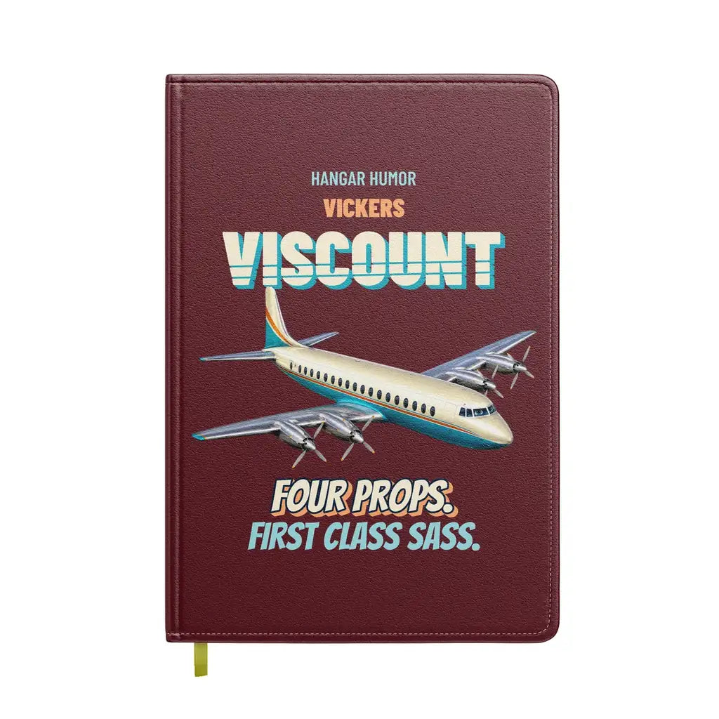 Vickers Viscount 800 - Four props. First class sass. design on dark red notebook