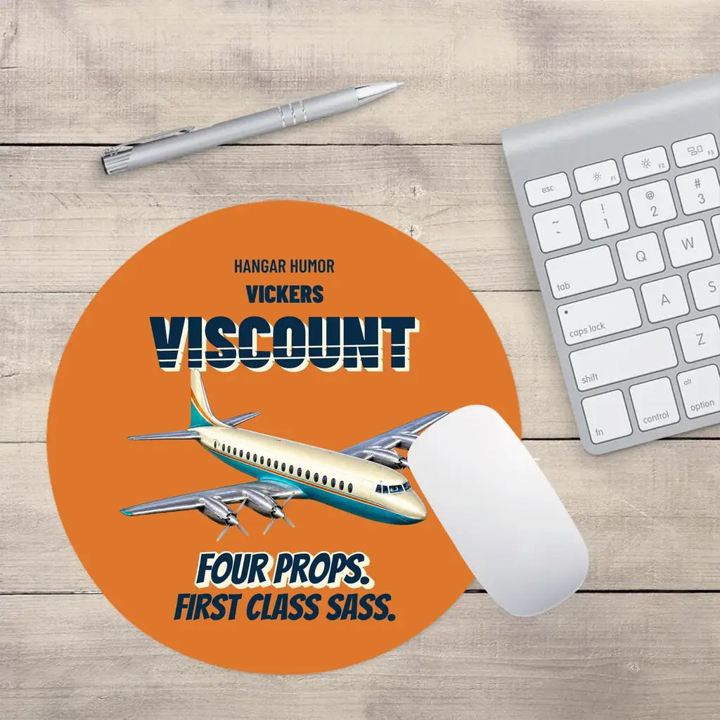 Vickers Viscount 800 - Four props. First class sass. design on orange round mouse pad