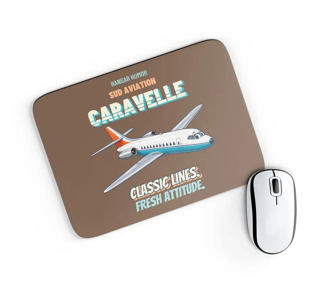 Sud Aviation Caravelle III - Classic lines. Fresh attitude. design on brown rectangle mouse pad