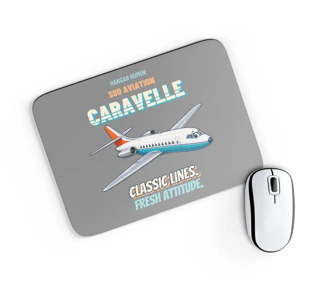 Sud Aviation Caravelle III - Classic lines. Fresh attitude. design on gray rectangle mouse pad