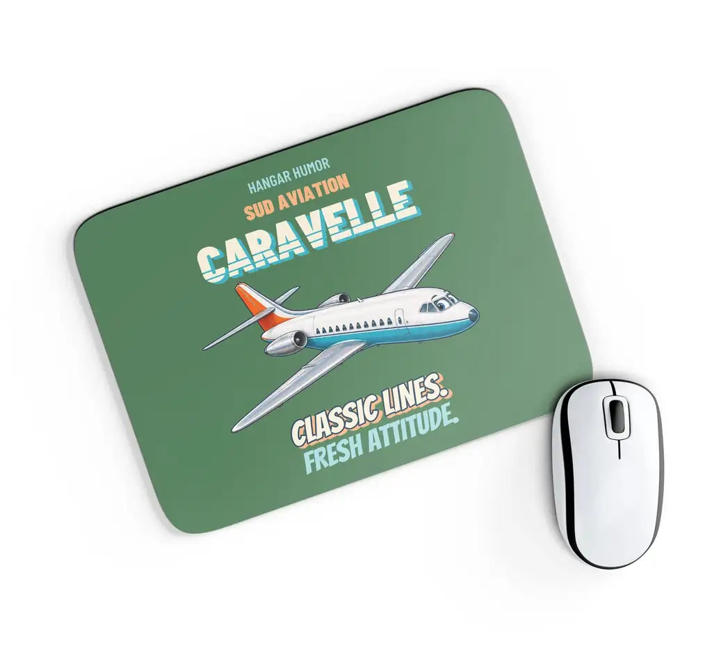 Sud Aviation Caravelle III - Classic lines. Fresh attitude. design on green rectangle mouse pad