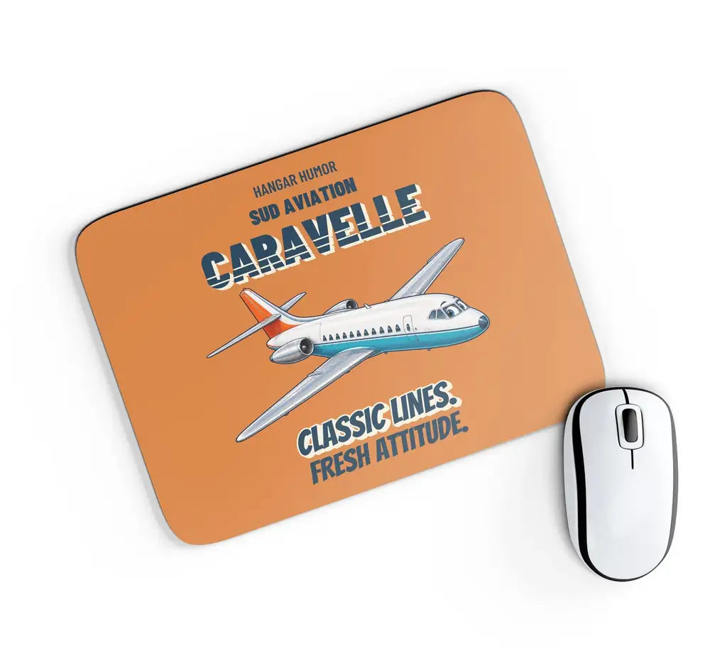 Sud Aviation Caravelle III - Classic lines. Fresh attitude. design on orange rectangle mouse pad