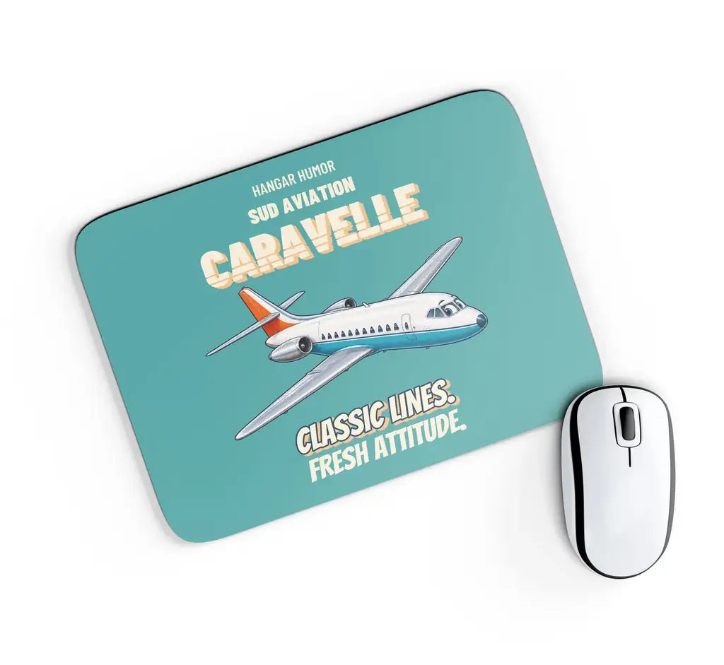 Sud Aviation Caravelle III - Classic lines. Fresh attitude. design on turquoise rectangle mouse pad