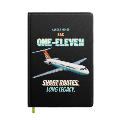 BAC One-Eleven 500 - Short routes. Long legacy. design on black notebook