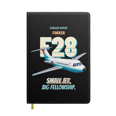 Fokker F28 Fellowship - Small jet. Big fellowship. design on black notebook