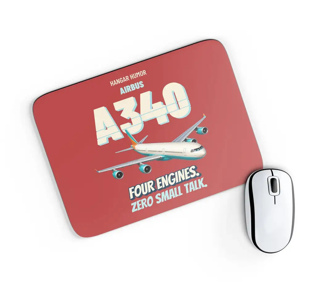 Airbus A340-300 - Four engines. Zero small talk. design on red rectangle mouse pad