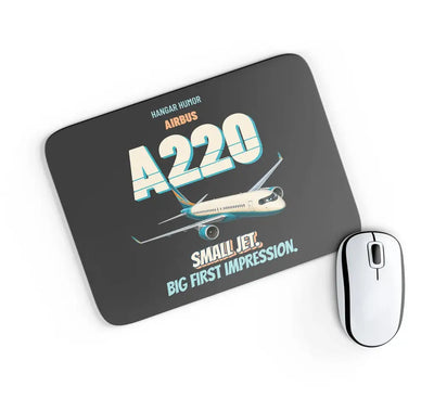Airbus A220-100 - Small jet. Big first impression. design on black rectangle mouse pad