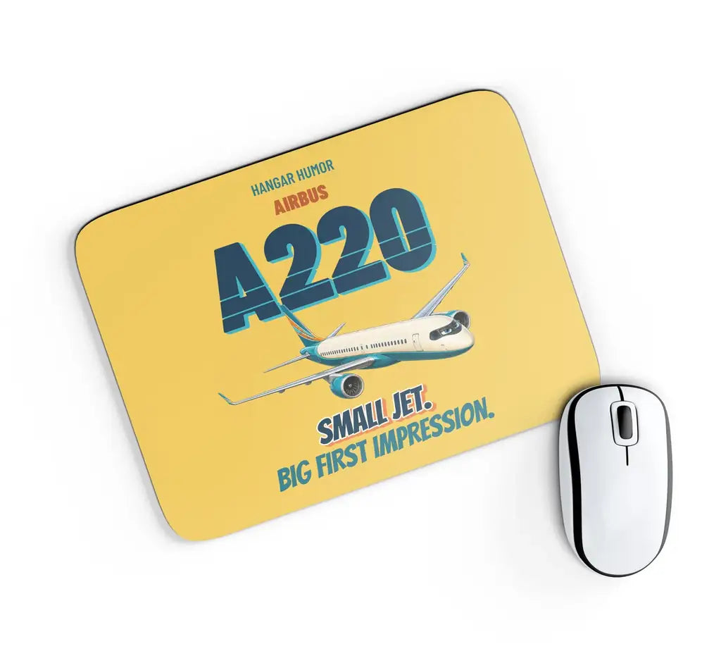 Airbus A220-100 - Small jet. Big first impression. design on yellow rectangle mouse pad