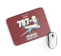 Thumbnail for Boeing 787-8 - Dream big. Board early. design on dark red rectangle mouse pad