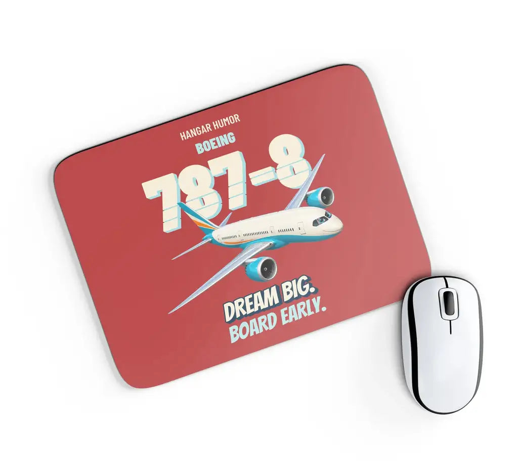 Boeing 787-8 - Dream big. Board early. design on red rectangle mouse pad