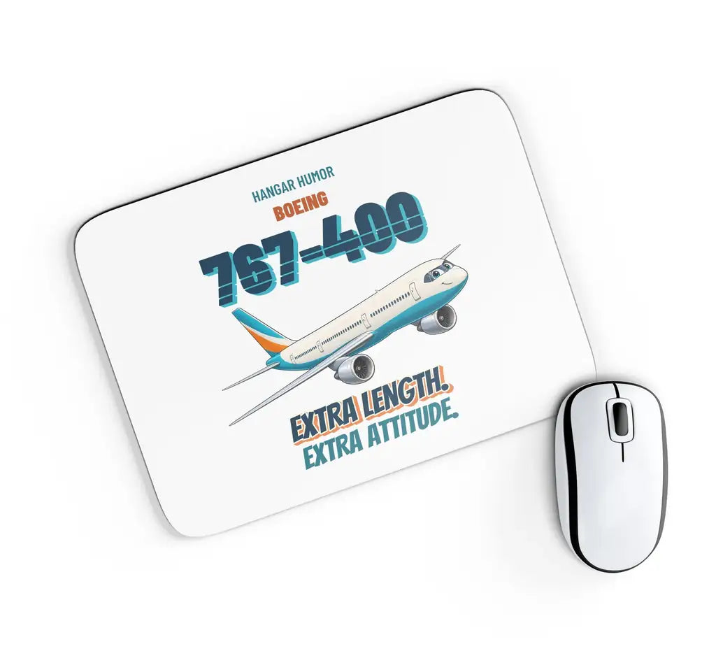 Boeing 767-400ER - Extra length. Extra attitude. design on white rectangle mouse pad