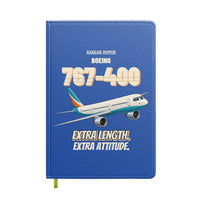 Thumbnail for Boeing 767-400ER - Extra length. Extra attitude. design on blue notebook