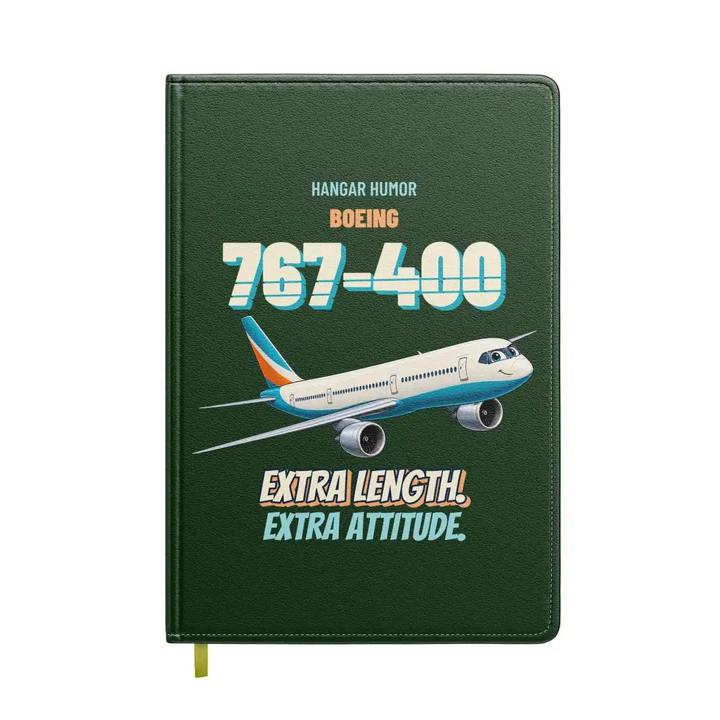 Boeing 767-400ER - Extra length. Extra attitude. design on dark green notebook
