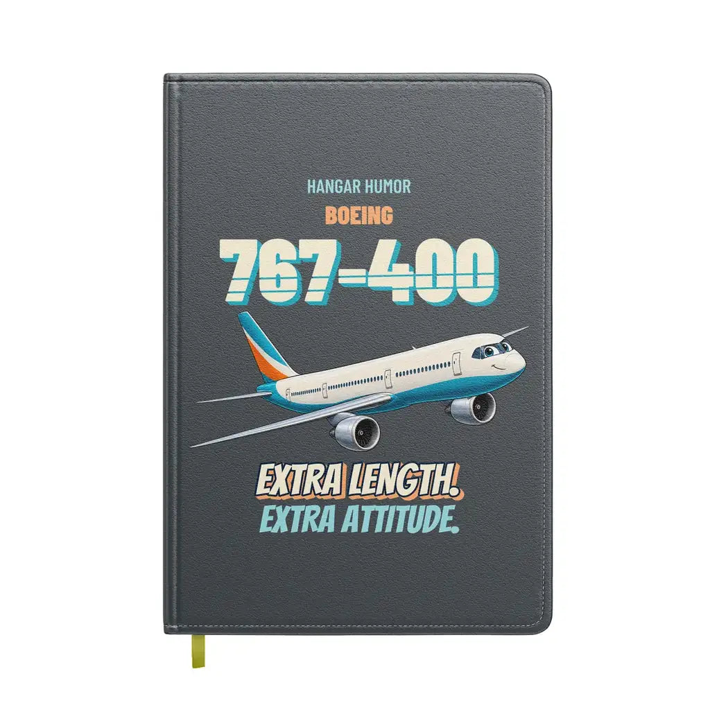 Boeing 767-400ER - Extra length. Extra attitude. design on gray notebook