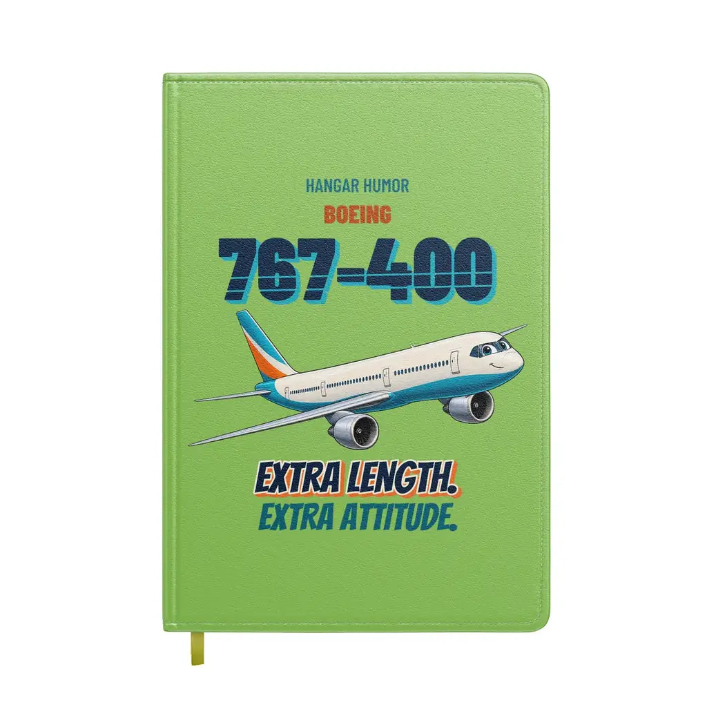 Boeing 767-400ER - Extra length. Extra attitude. design on light green notebook