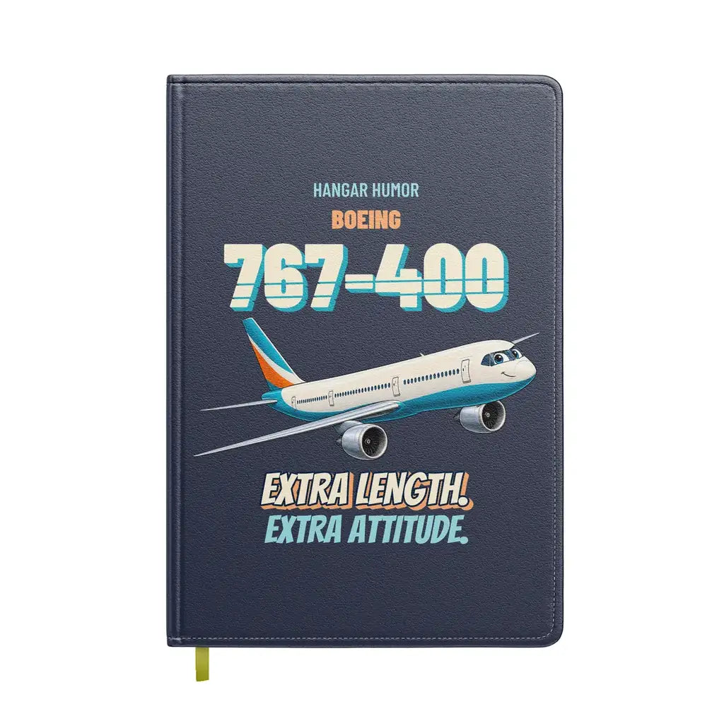 Boeing 767-400ER - Extra length. Extra attitude. design on navy blue notebook