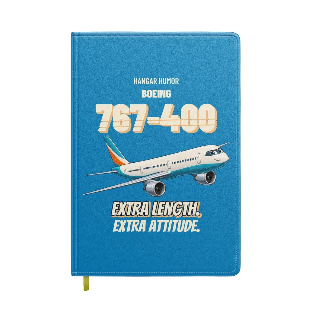 Boeing 767-400ER - Extra length. Extra attitude. design on turquoise notebook