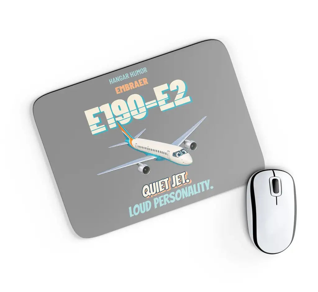 Embraer E190-E2 - Quiet jet. Loud personality. design on gray rectangle mouse pad