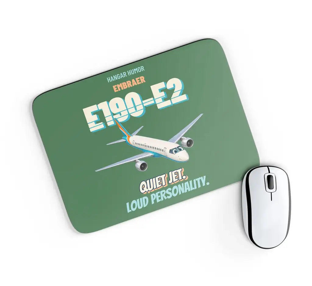 Embraer E190-E2 - Quiet jet. Loud personality. design on green rectangle mouse pad