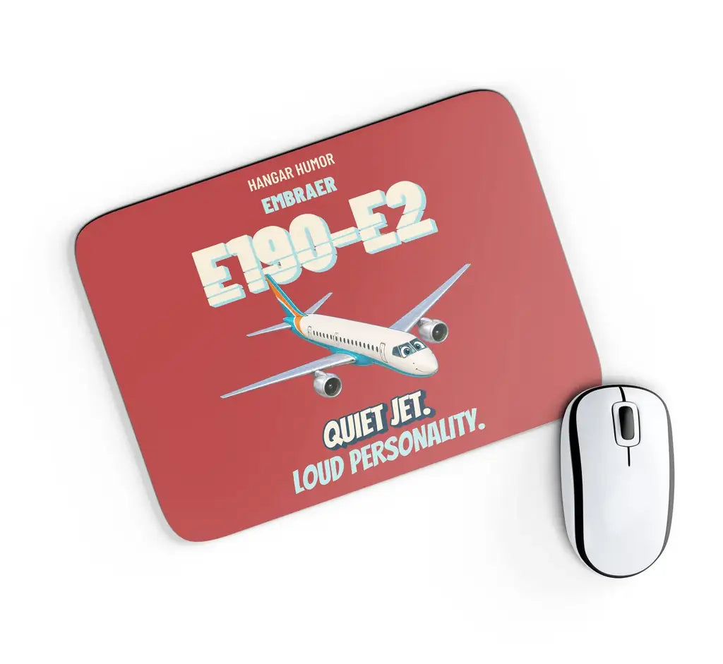 Embraer E190-E2 - Quiet jet. Loud personality. design on red rectangle mouse pad