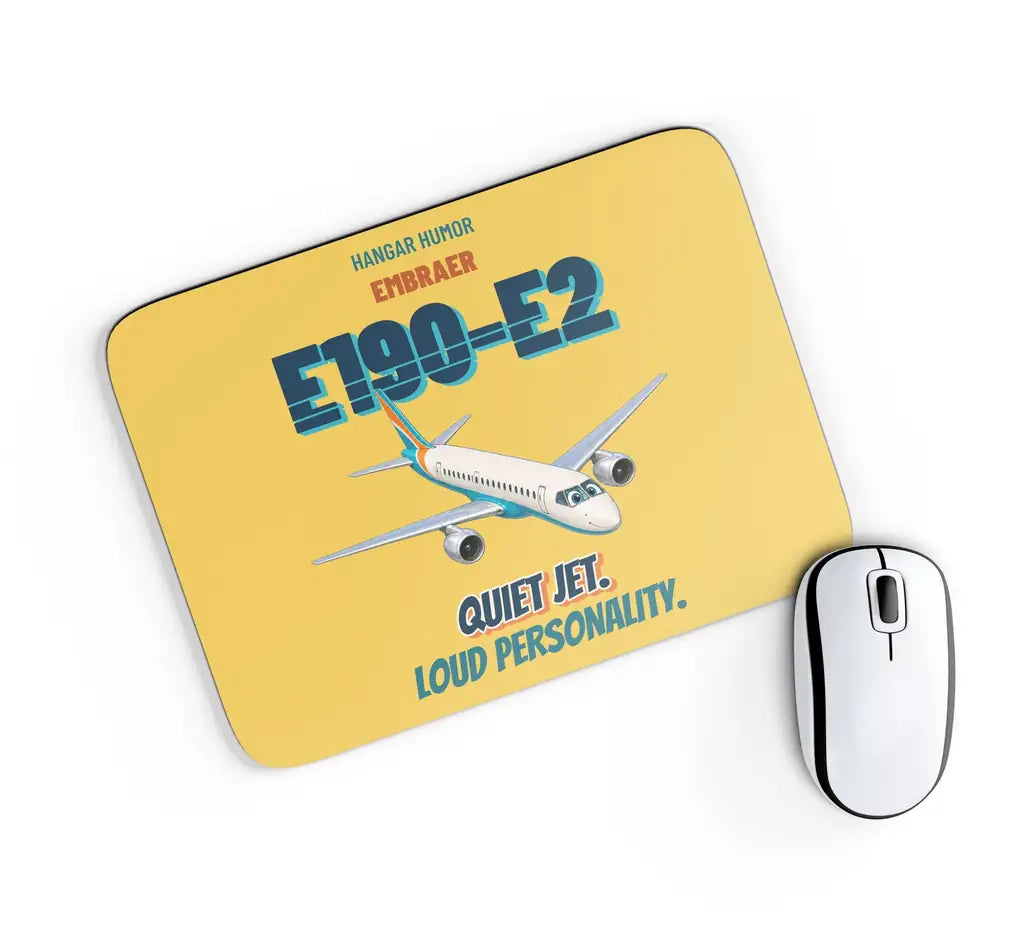 Embraer E190-E2 - Quiet jet. Loud personality. design on yellow rectangle mouse pad