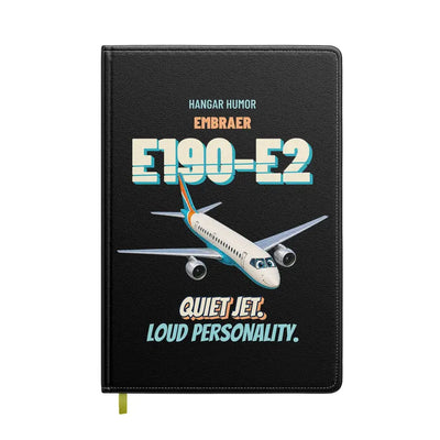 Embraer E190-E2 - Quiet jet. Loud personality. design on black notebook