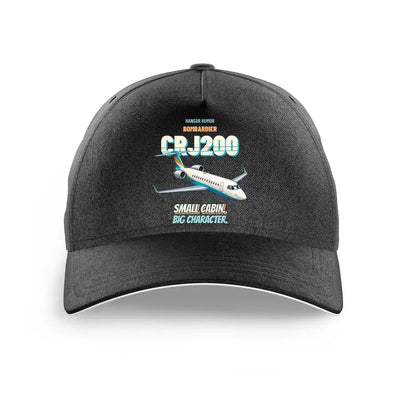 Bombardier CRJ200 - Small cabin. Big character. design on black printed hat