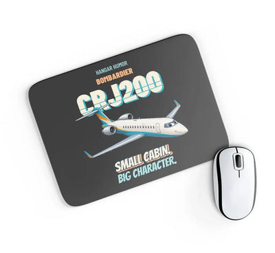 Bombardier CRJ200 - Small cabin. Big character. design on black rectangle mouse pad
