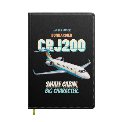 Bombardier CRJ200 - Small cabin. Big character. design on black notebook