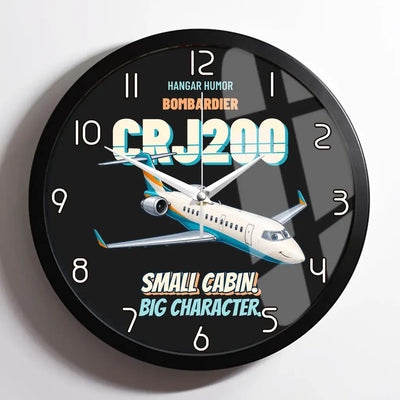 Bombardier CRJ200 - Small cabin. Big character. design on black framed wall clock
