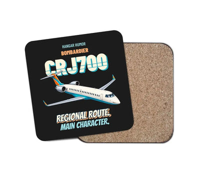 Bombardier CRJ700 - Regional route. Main character. design on black 1 piece coaster