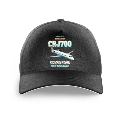 Bombardier CRJ700 - Regional route. Main character. design on black printed hat