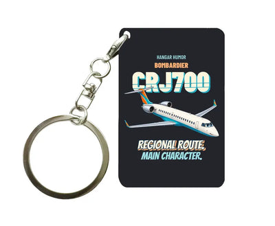 Bombardier CRJ700 - Regional route. Main character. design on black key chain