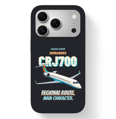 Bombardier CRJ700 - Regional route. Main character. design on black magsafe iphone 17 pro