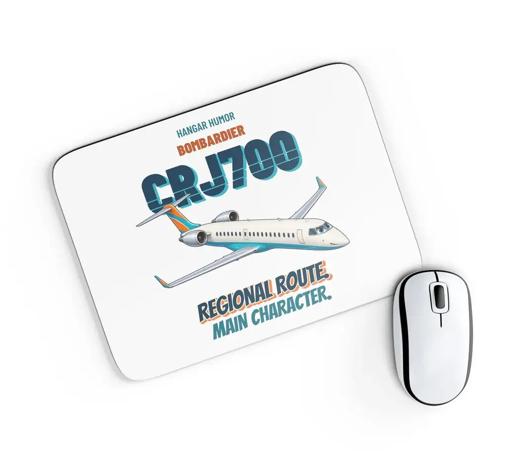 Bombardier CRJ700 - Regional route. Main character. design on white rectangle mouse pad