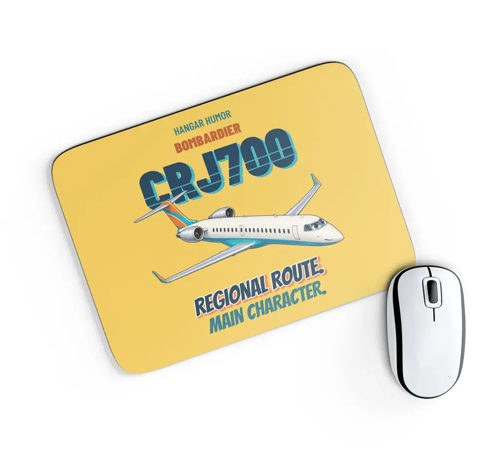 Bombardier CRJ700 - Regional route. Main character. design on yellow rectangle mouse pad