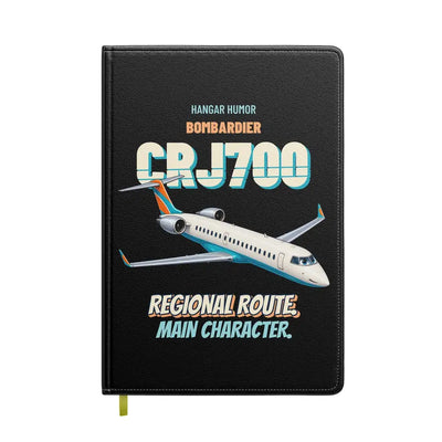 Bombardier CRJ700 - Regional route. Main character. design on black notebook