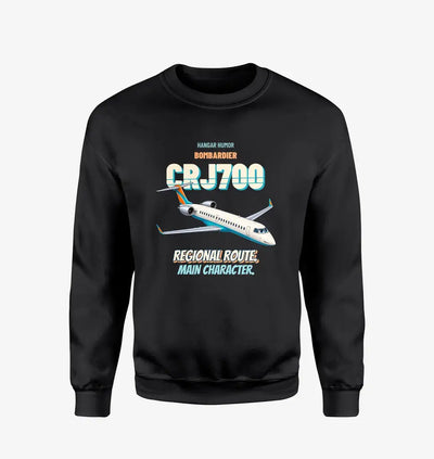 Bombardier CRJ700 - Regional route. Main character. design on black sweatshirt