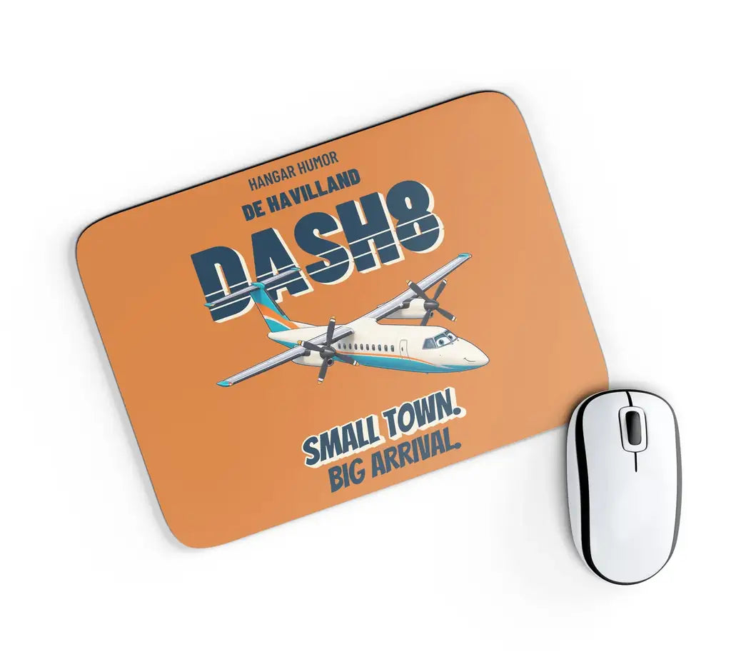de Havilland Dash 8-100 - Small town. Big arrival. design on orange rectangle mouse pad