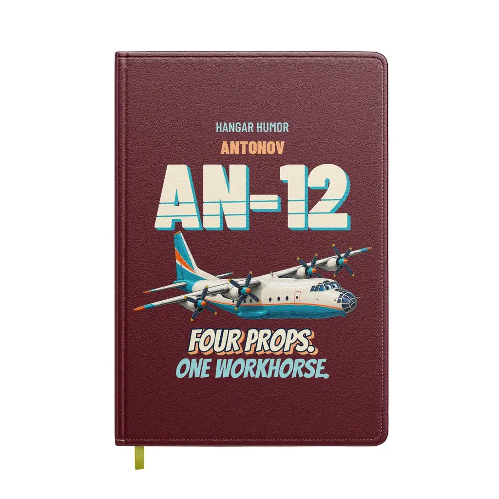 Antonov An-12 - Four props. One workhorse. design on dark red notebook