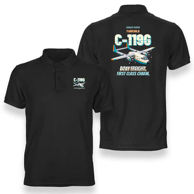 Fairchild C-119G Flying Boxcar - Boxy freight. First class charm. design on black polo t-shirt